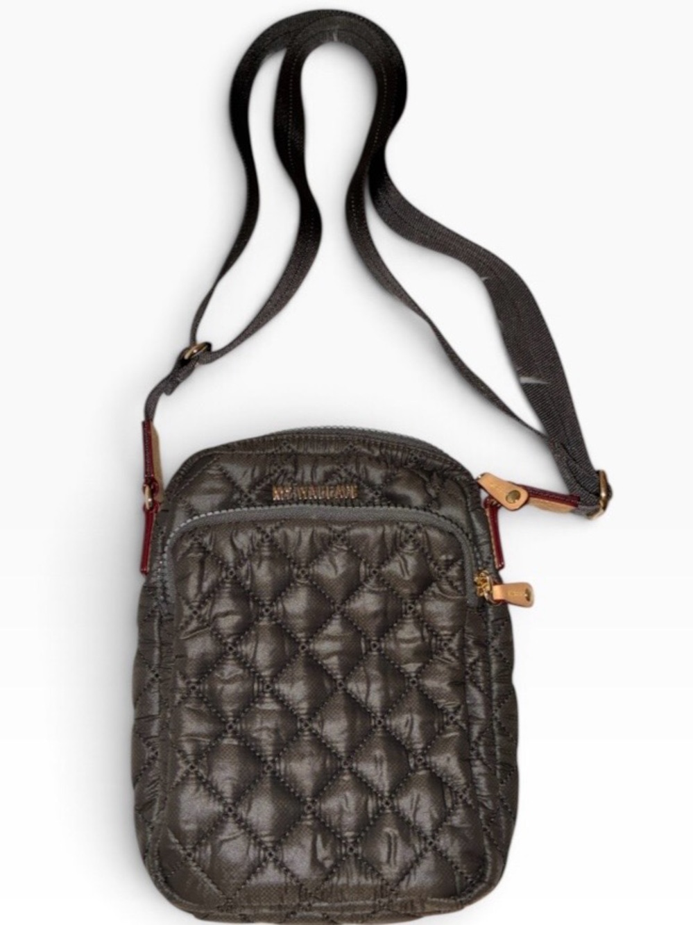 Like New MZ Wallace Metro Metallic Messenger Crossbody Nylon Bag Magnet/Gunmetal